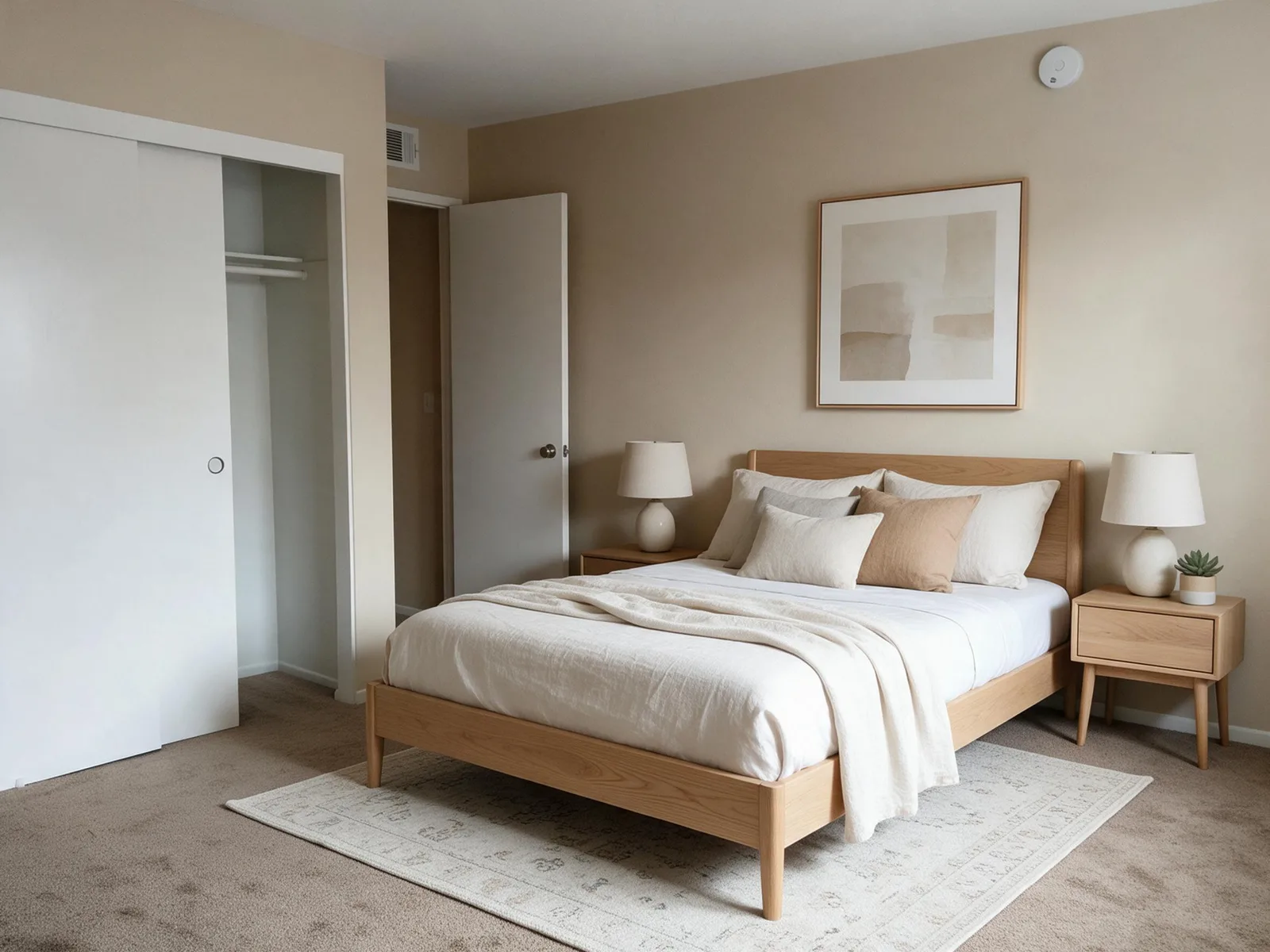 Bedroom first staging result with AI furniture and decor